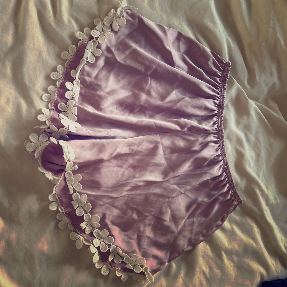 pink silky flower shorts